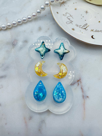 6.5 cm Predomed Triple Celestial Rain Drop Dangle Earring Mold