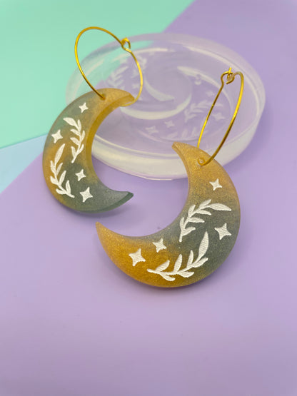 3.7 cm Sage Botanical Moon Dangle Earring Mold