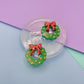 Small Christmas Wreath with Ribbon Bow Stud Earring Mold