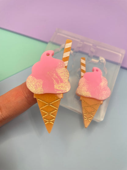 5 cm Sundae Ice Cream Waffle Cone Dessert Dangle Earring Mold