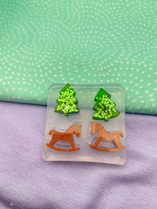 Mini Christmas tree Toy Horse Stud earring mold