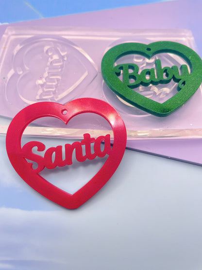 Santa Baby Slogan Heart Dangle Earring Mold