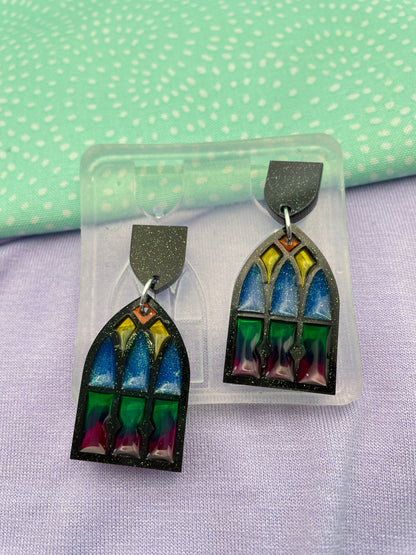 Stained glass Cathedral window frame dangle earring mold