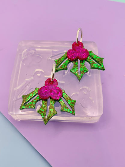 Small Christmas Holly Dangle Earring Mold