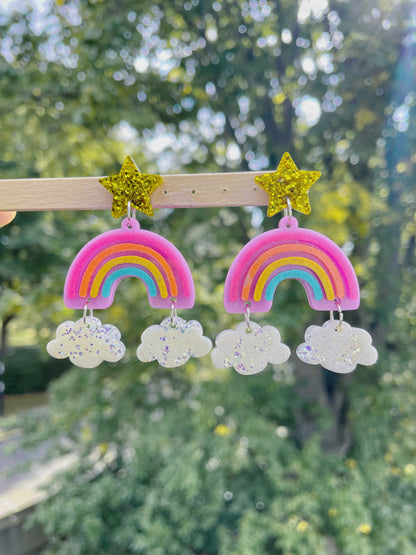 Layered Rainbow Cloud Star Dangle Earring Mold