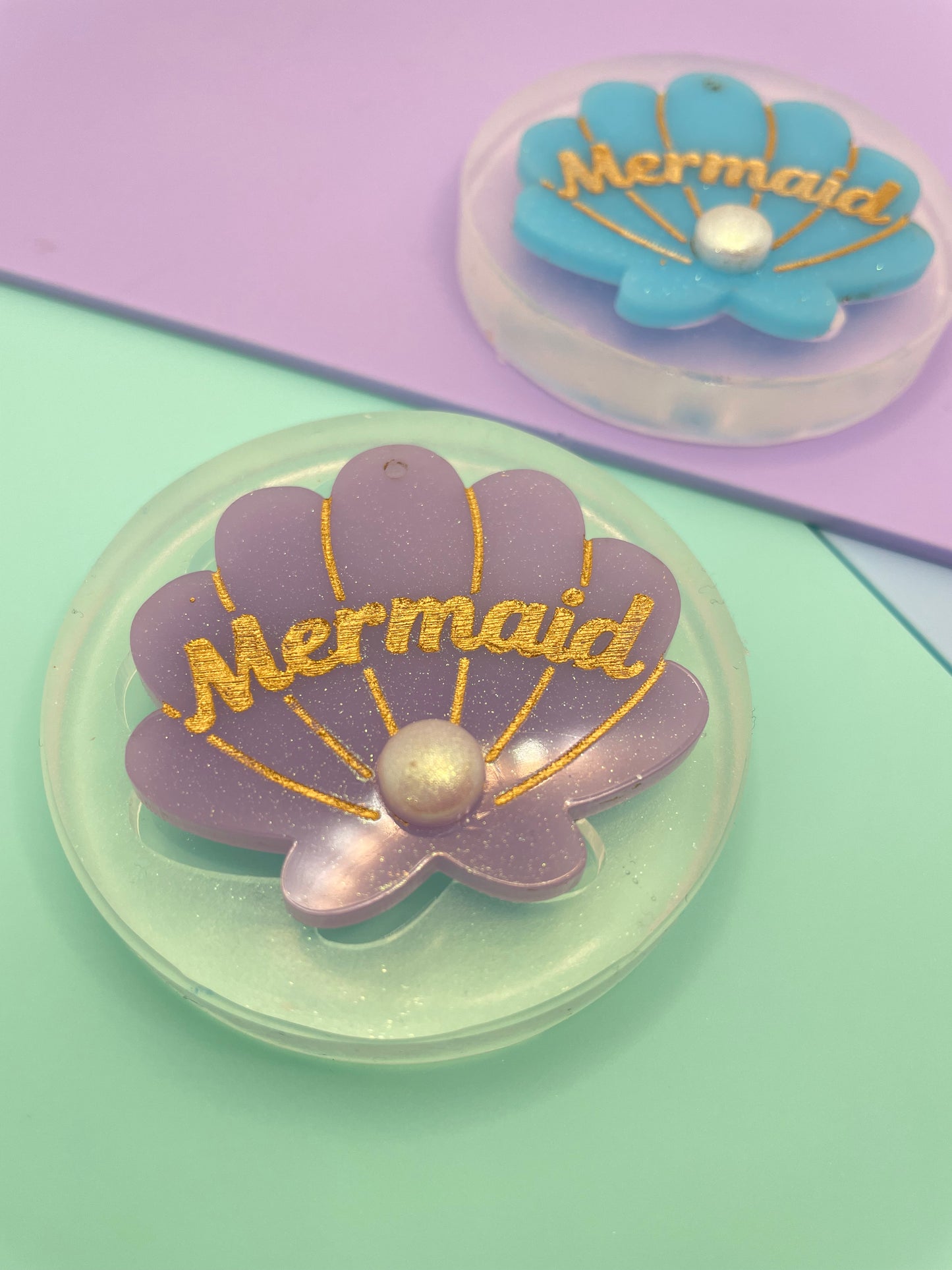 4.5 cm predrilled Mermaid Pearl on Scallop Shell Dangle Earring Keychain Mold