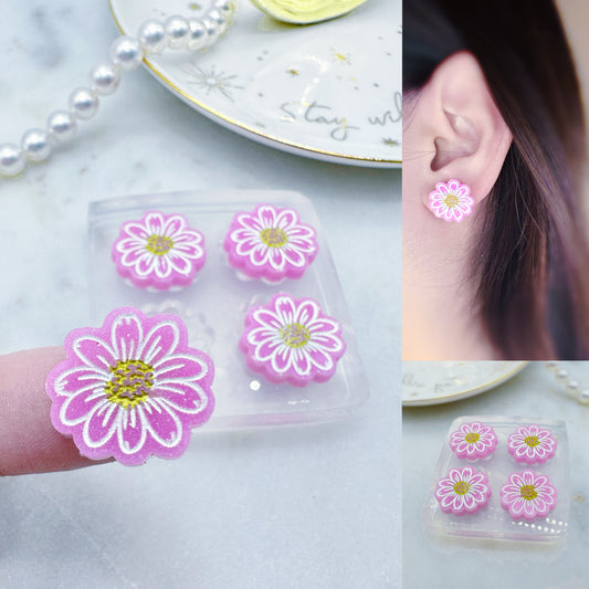 1.7 cm Engraved Daisy Flower Drawing Stud Earring Mold