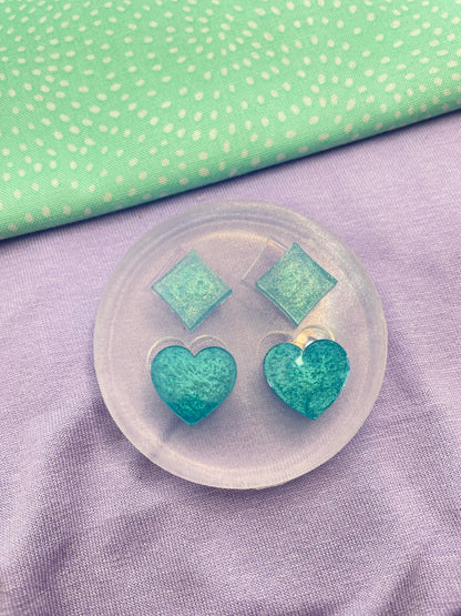 Card suit square and hearts stud earring mold