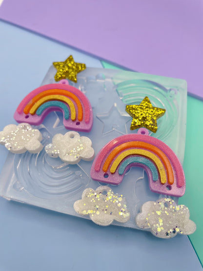 Layered Rainbow Cloud Star Dangle Earring Mold