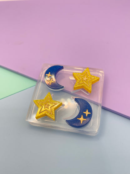 Mini engraved moon and star stud earring mold set