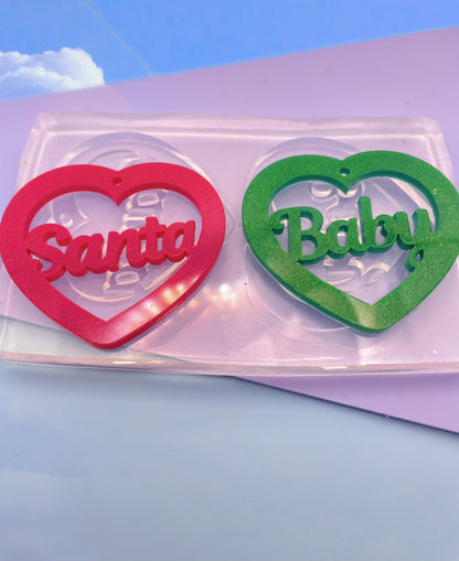 Santa Baby Slogan Heart Dangle Earring Mold