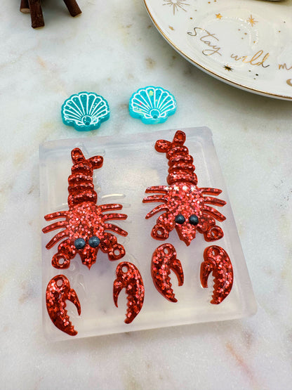 5.5 cm 3D Lobster and Shell Dangle Earring Mold