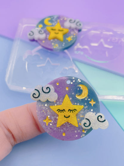 3.2 cm Sleeping Star Serene Night Sky Cloud Dangle Earring Mold