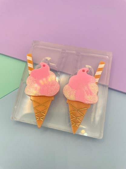 5 cm Sundae Ice Cream Waffle Cone Dessert Dangle Earring Mold