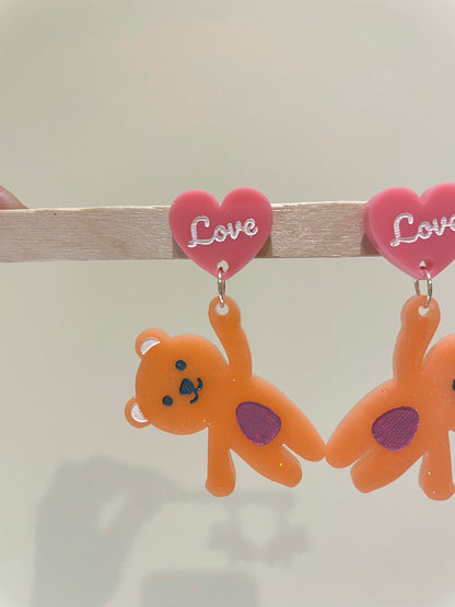 Valentines Heart Balloon Teddy Bear Dangle Earring Mold