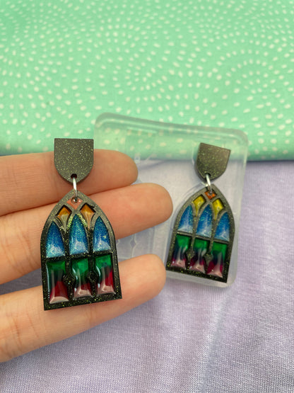 Stained glass Cathedral window frame dangle earring mold