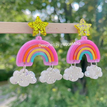 Layered Rainbow Cloud Star Dangle Earring Mold