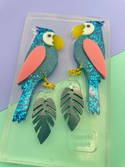 Large Layered Parrot Leaf Dangle earring Mold