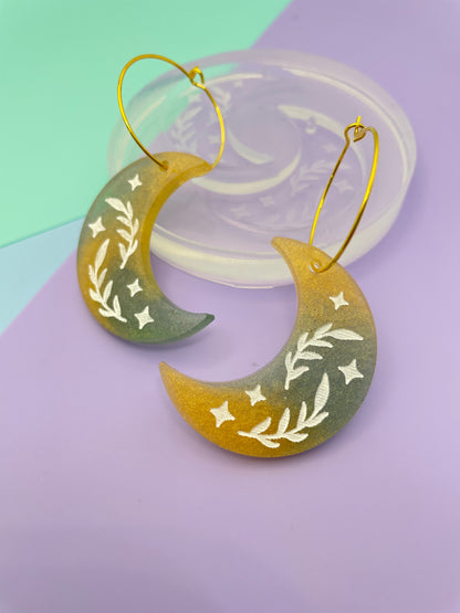 3.7 cm Sage Botanical Moon Dangle Earring Mold