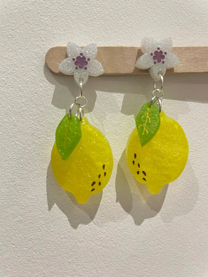 Small Lemon Dangle Earring Mold with flowers and leaves