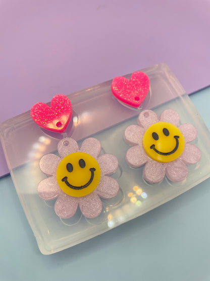 Small Smiley Face Daisy Flower Heart Stud Topper Dangle Earring Mold